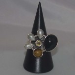 Ring Perlen, Onyx, 925 Silber
