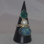 Ring Calsilica, Perle, Kristall, versilbert, silver plated