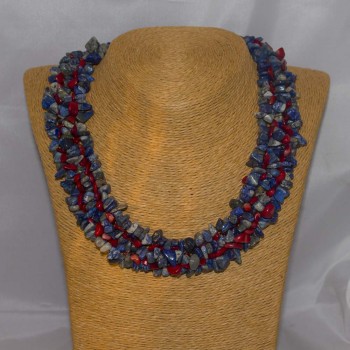 Halskette, Collier Lapilazuli, Sodalith, Korallen, 925 Silber, 46 cm