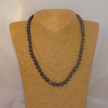Halskette Süßwasserperlen, 925 Silber, dunkelviolett, 46 cm