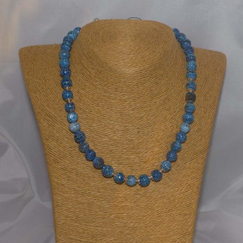 Halskette Feuerachat, blau, 925 Silber, 46 cm