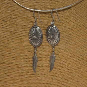 Ohrhänger Scheibe, Feder, 925 Silber