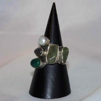 Ring Peridot, Onyx, Labradorite, Perle, 925 Silber