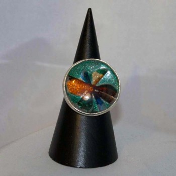 Ring Dichroitisches Glas, Farbeffektglas 925 Silber, Größe 57