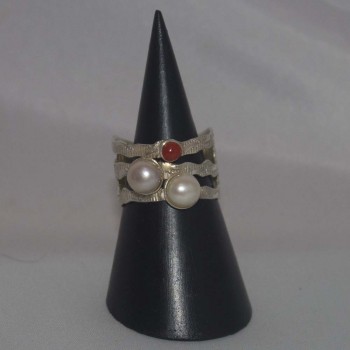 Ring Perlen, Koralle  925 Silber