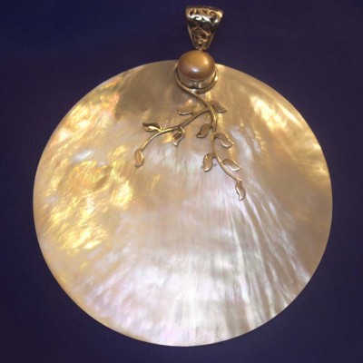 Anhänger Perlmutt, Perlmuttscheibe, 925 Silber