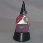 Ring Achat, Perlen, Amethyst, versilbert, silver plated