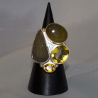 Ring Granat, Achat, Citrin, Druse, silver plated, Größe 51,2