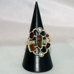 Ring Karneol, Granat, Perlen,  925 Silber